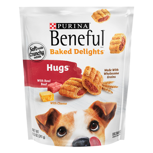 Purina  Beneful  Baked Delights Hugs sabor a queso con carne real y granos,  Snacks para perro (paquete de 4 sobres)