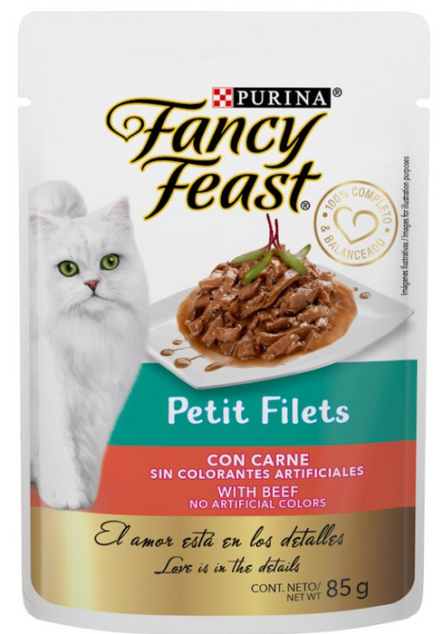Purina® Fancy Feast® Petit Filets Carne Alimento Húmedo para gatos adultos (paquete de 12 sobres)