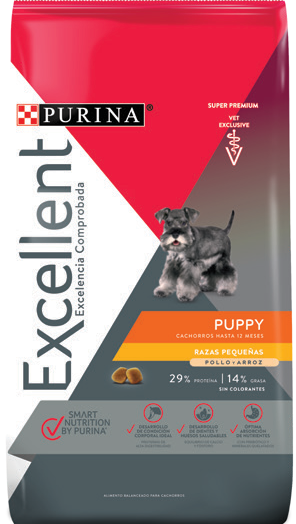 Purina® Excellent® Complete Pollo y Arroz, Alimento Seco Cachorro Razas pequeñas, bulto de 3.5kg