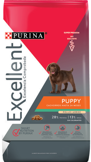 Purina® Excellent® Complete Pollo y Arroz, Alimento Seco Cachorro Razas pequeñas, bulto de 4kg