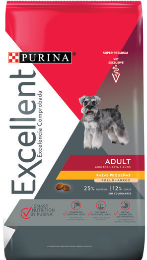 Purina® Excellent® Complete Pollo y Arroz, Alimento Seco Adultos Razas pequeñas, bulto de 7.5kg