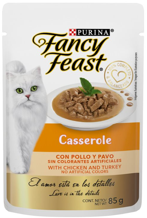 Purina® Fancy Feast® Casserole Pollo y Pavo Alimento Húmedo para gatos adultos (paquete de 12 sobres)